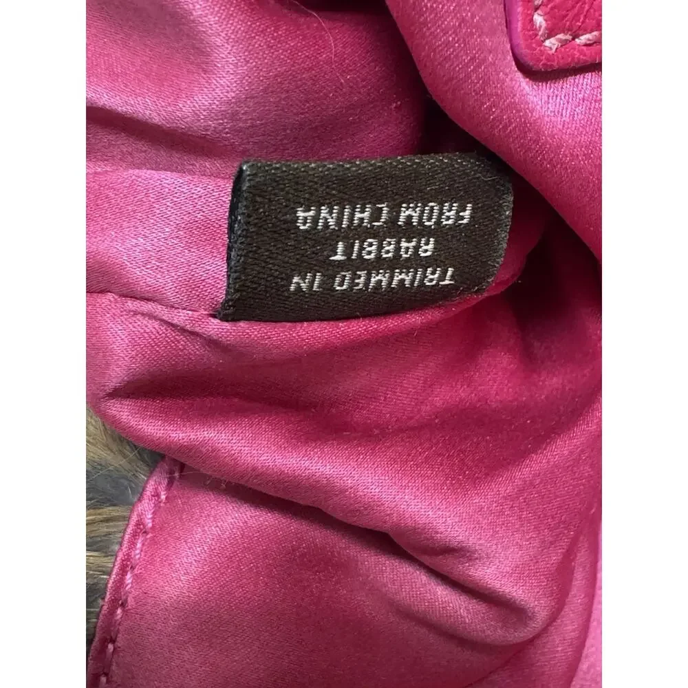 Vintage Y2K Coach Signature Pink Nylon Quilted Rabbit Fur Trim Hobo Shoulder Bag